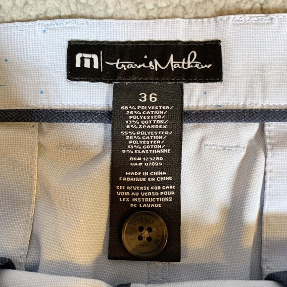 S Travis Mathew Golf Shorts Blue Speckle Flat Poly Cotton Spandex Mens‎ Size 36 - Picture 6 of 6